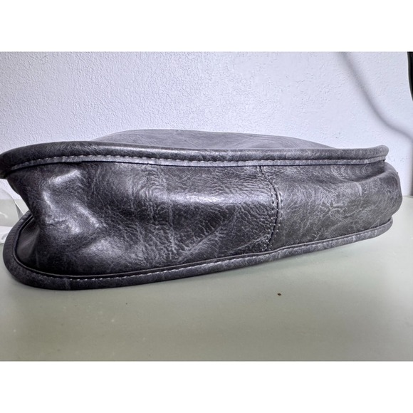 Women's Mini Crossbody Messenger Bag Leather Adjustable Strap Magnetic Snap Gray - Picture 5 of 10